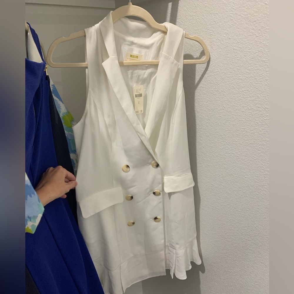 Maeve Anthro White Sleeveless Dress with Buttons